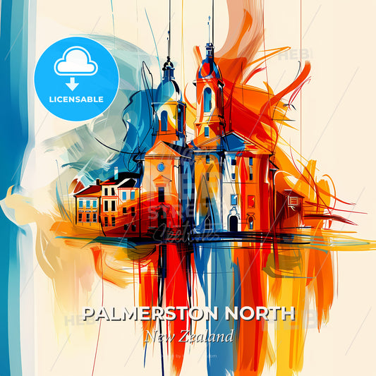 Vibrant Palmerston North, New Zealand - A Painting Of A Building - Square format print template