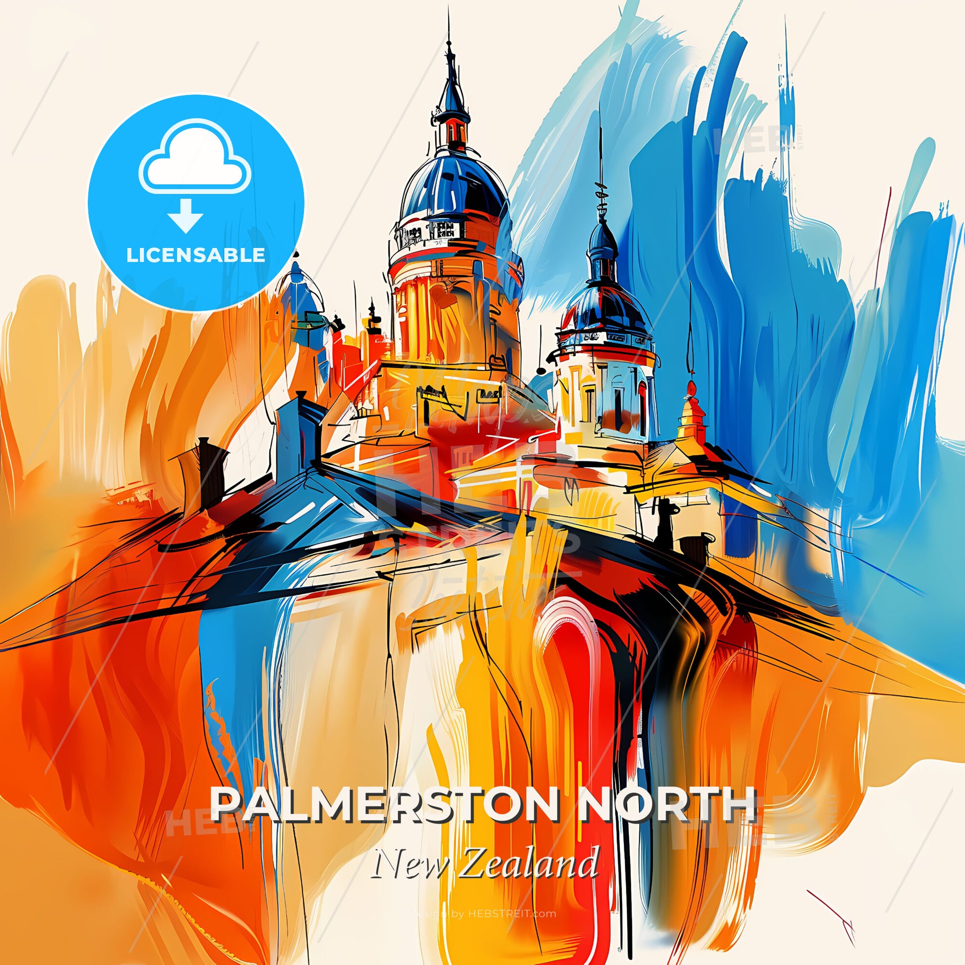 Vibrant Palmerston North, New Zealand - A Painting Of A Building With A Colorful Background - Square format print template