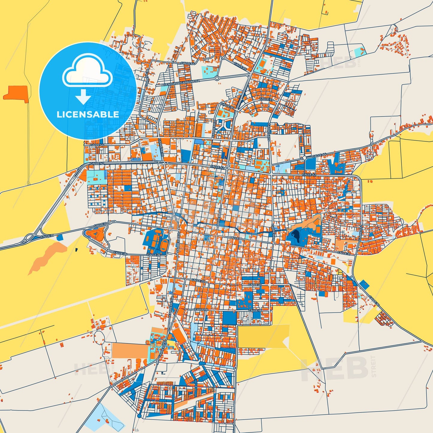 Colorful Palmira Street Map with Labels and Buildings