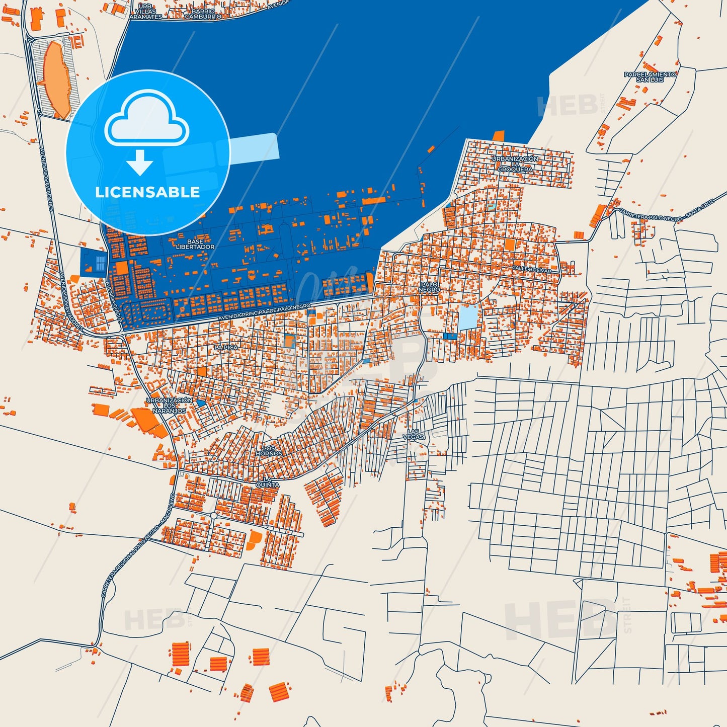Colorful Palo Negro Street Map with Labels and Buildings