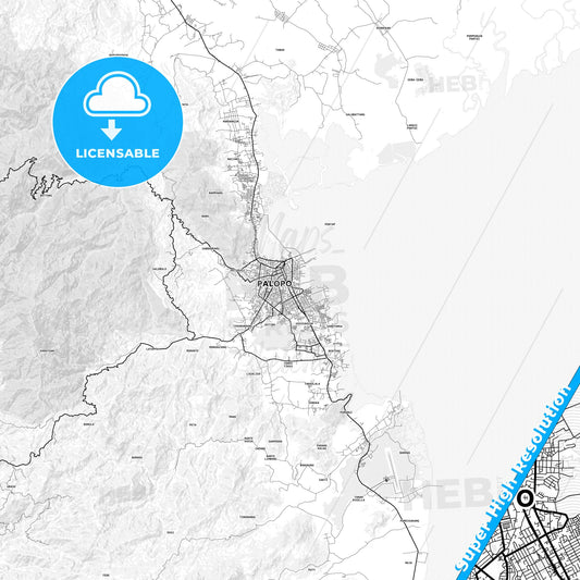 Palopo, Indonesia light map with streetnames, citynames and districts