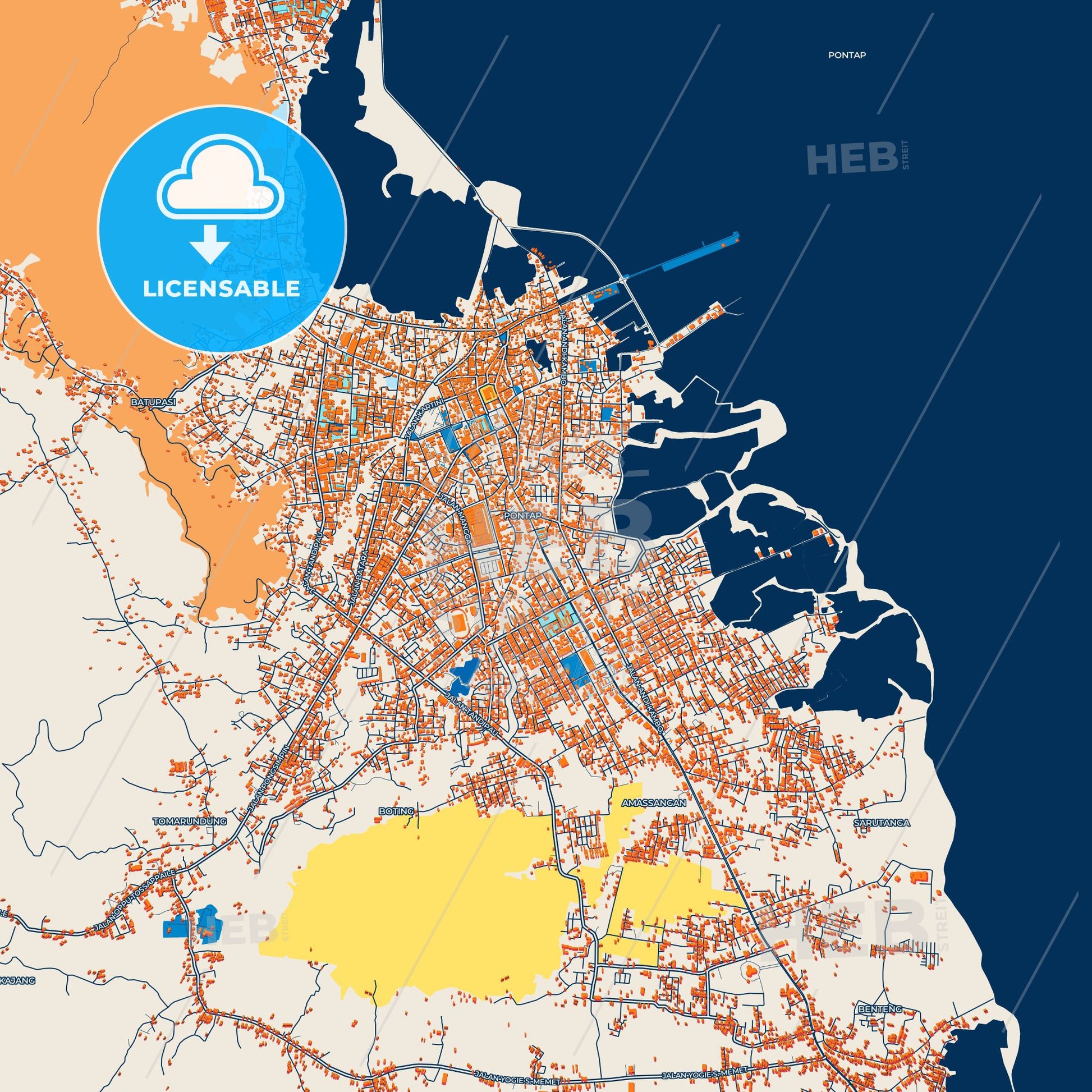 Colorful Palopo Street Map with Labels and Buildings