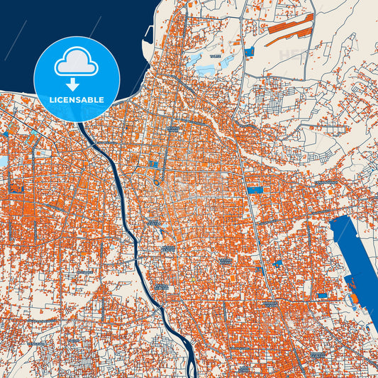 Colorful Palu Street Map with Labels and Buildings