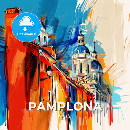 Vibrant Pamplona, Spain - A Colorful Painting Of Buildings With Domes - Square format print template