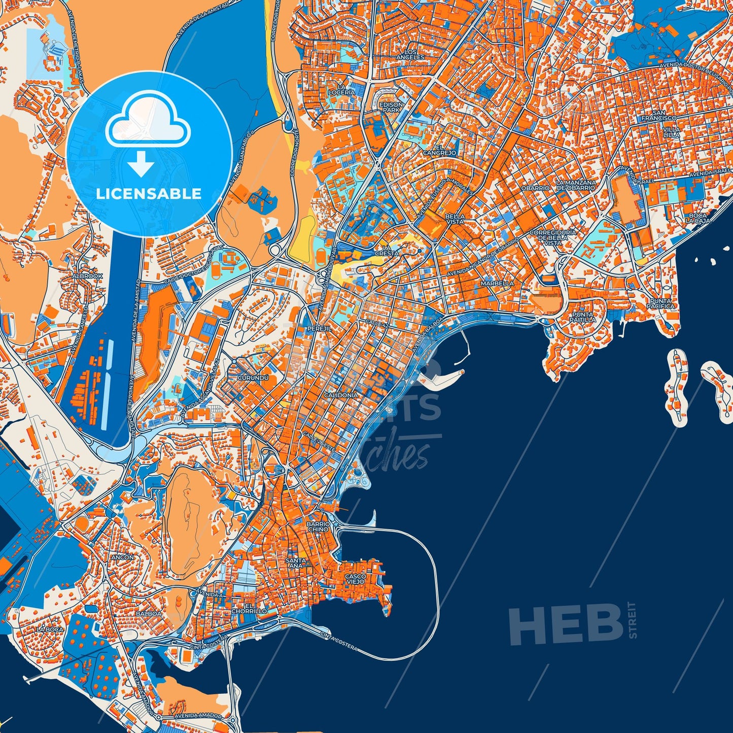Colorful Panamá Street Map with Labels and Buildings