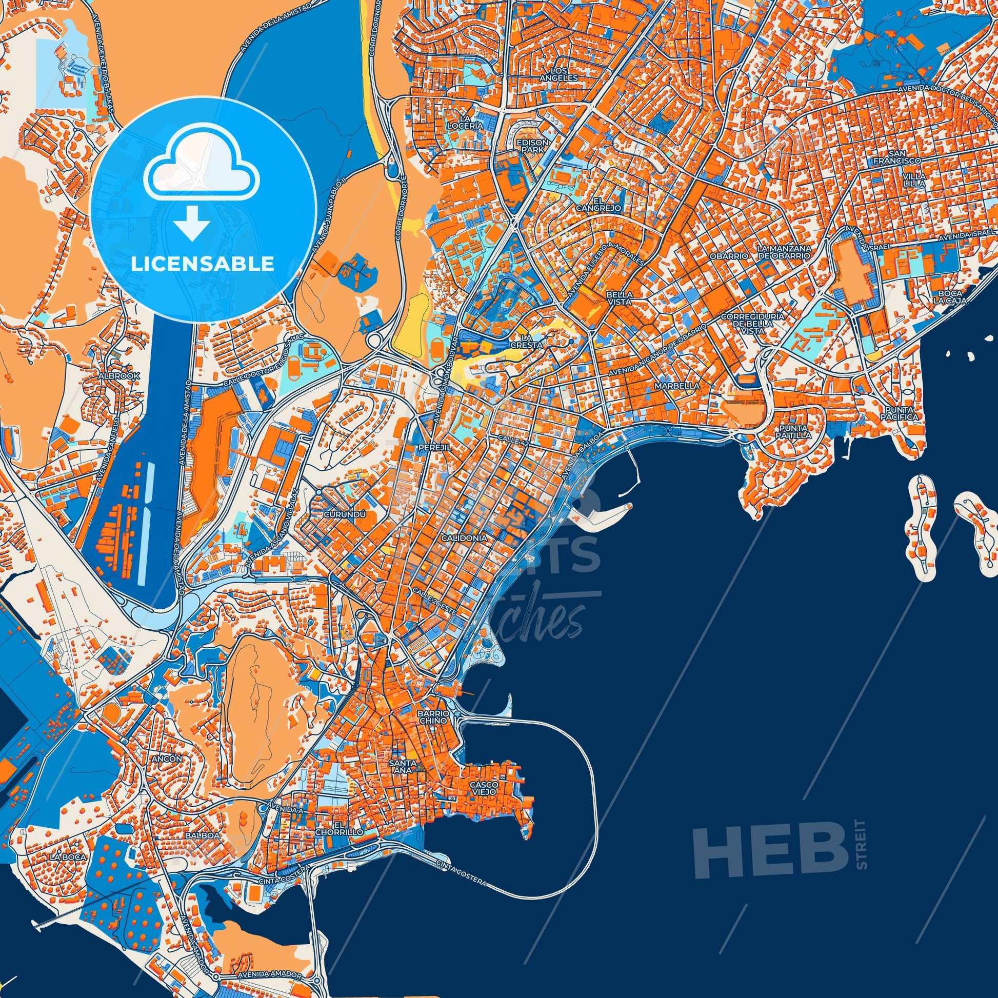 Colorful Panamá Street Map with Labels and Buildings