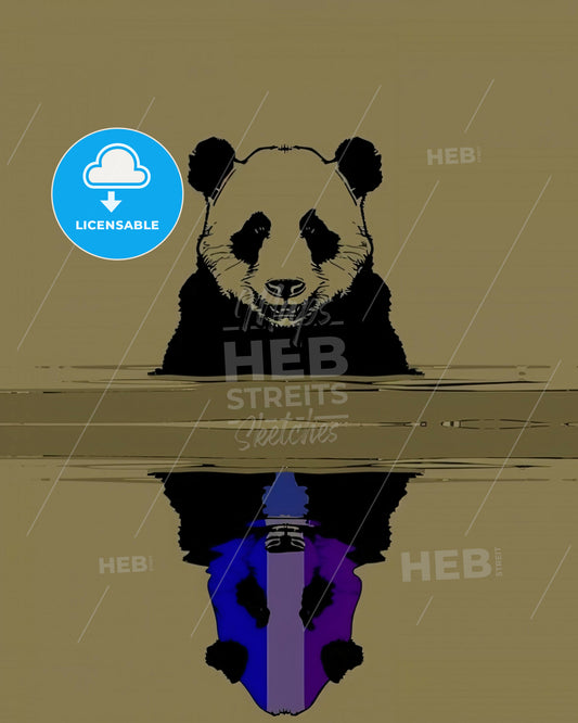 Panda Line Art Minimalist Poster - A panda sitting in water