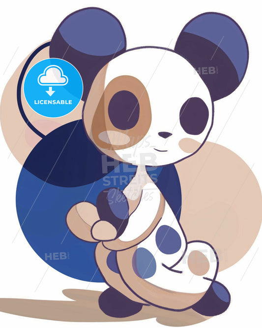 Panda Line Art: Bold Hues, Beige Canvas - A cartoon of a panda