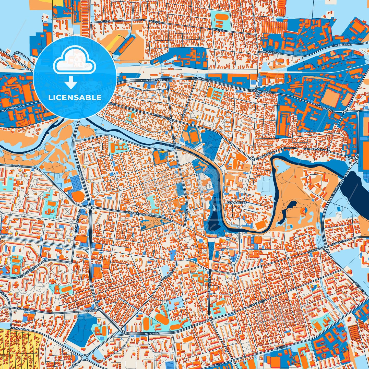 Colorful Panevėžys Street Map with Labels and Buildings
