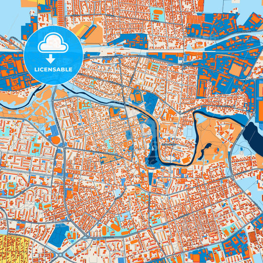 Colorful Panevėžys Street Map with Labels and Buildings