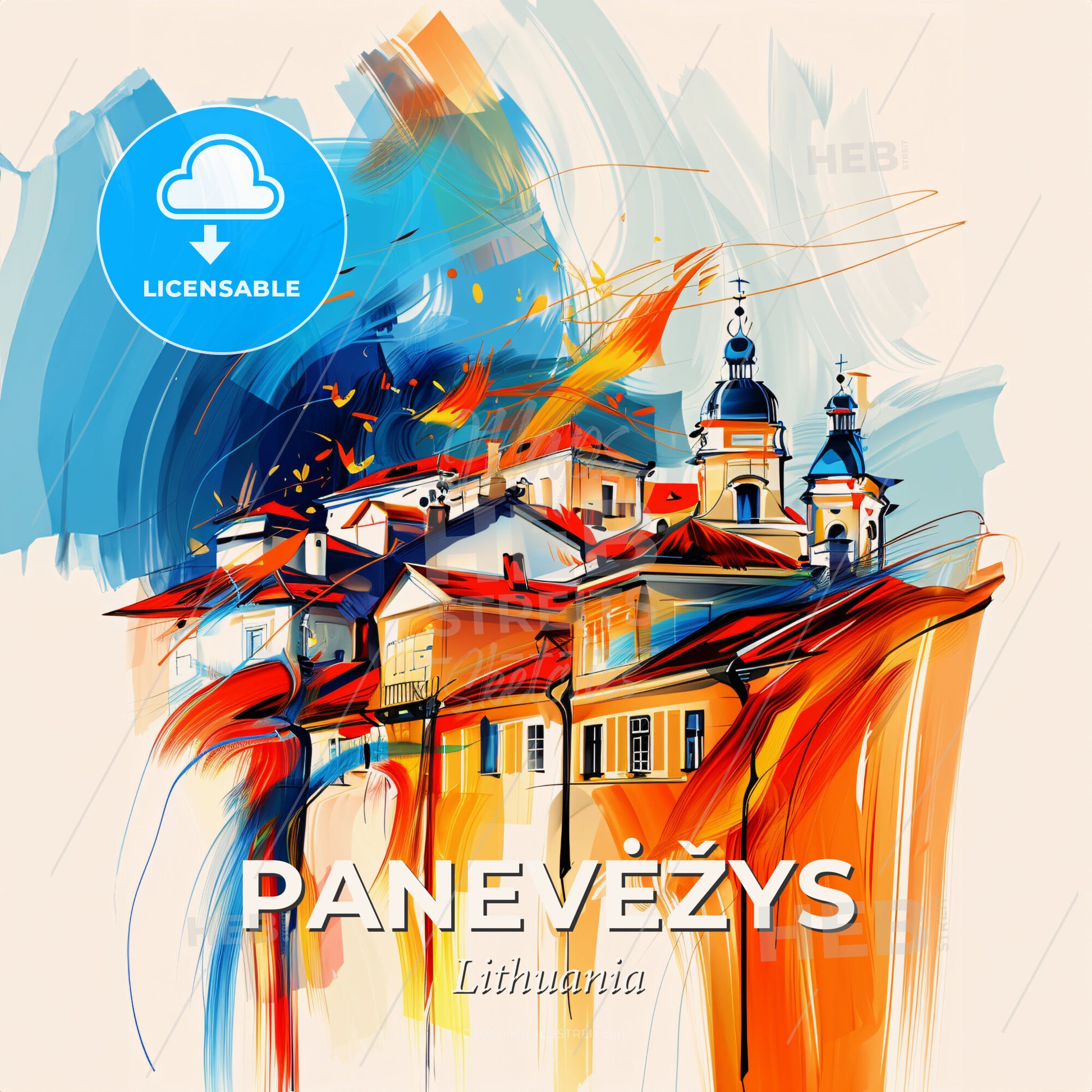 Vibrant Panevėžys, Lithuania - A Painting Of A Town - Square format print template