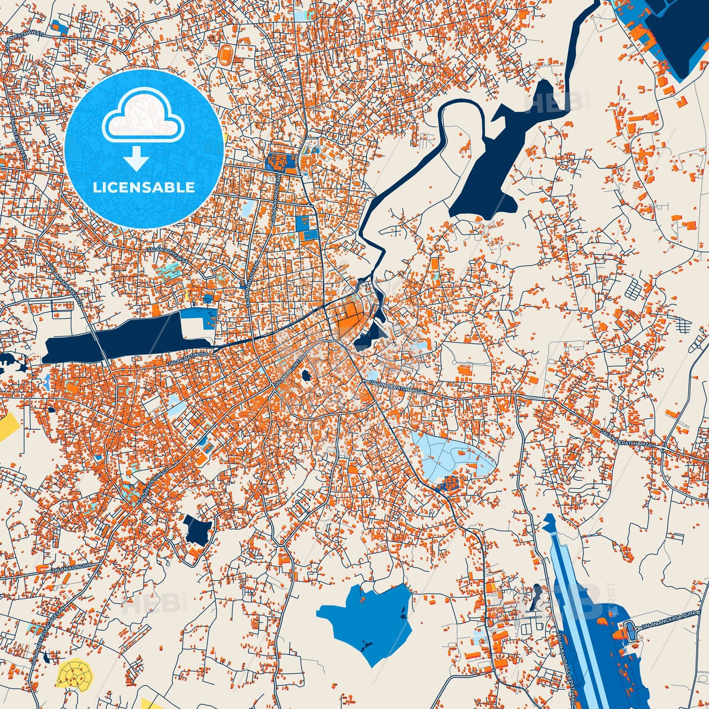 Colorful Pangkal Pinang Street Map with Labels and Buildings