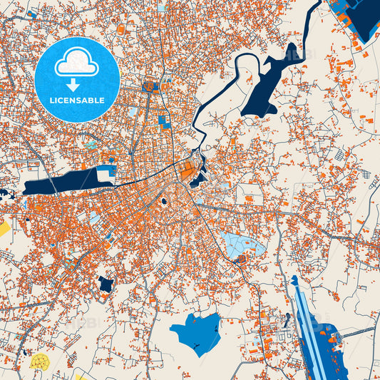 Colorful Pangkal Pinang Street Map with Labels and Buildings