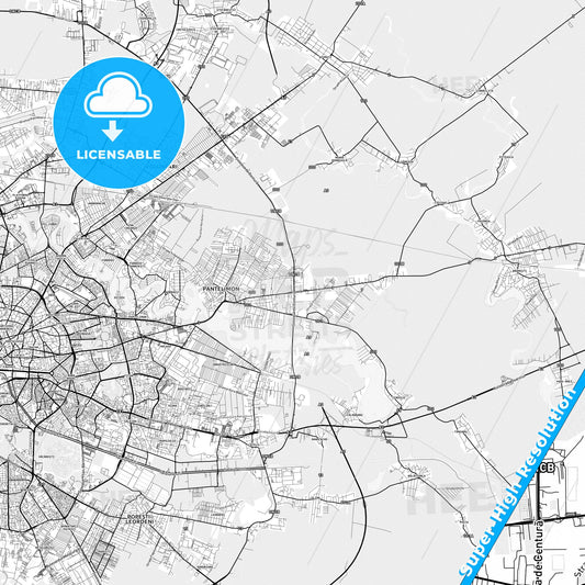 Pantelimon, Romania light map with streetnames, citynames and districts