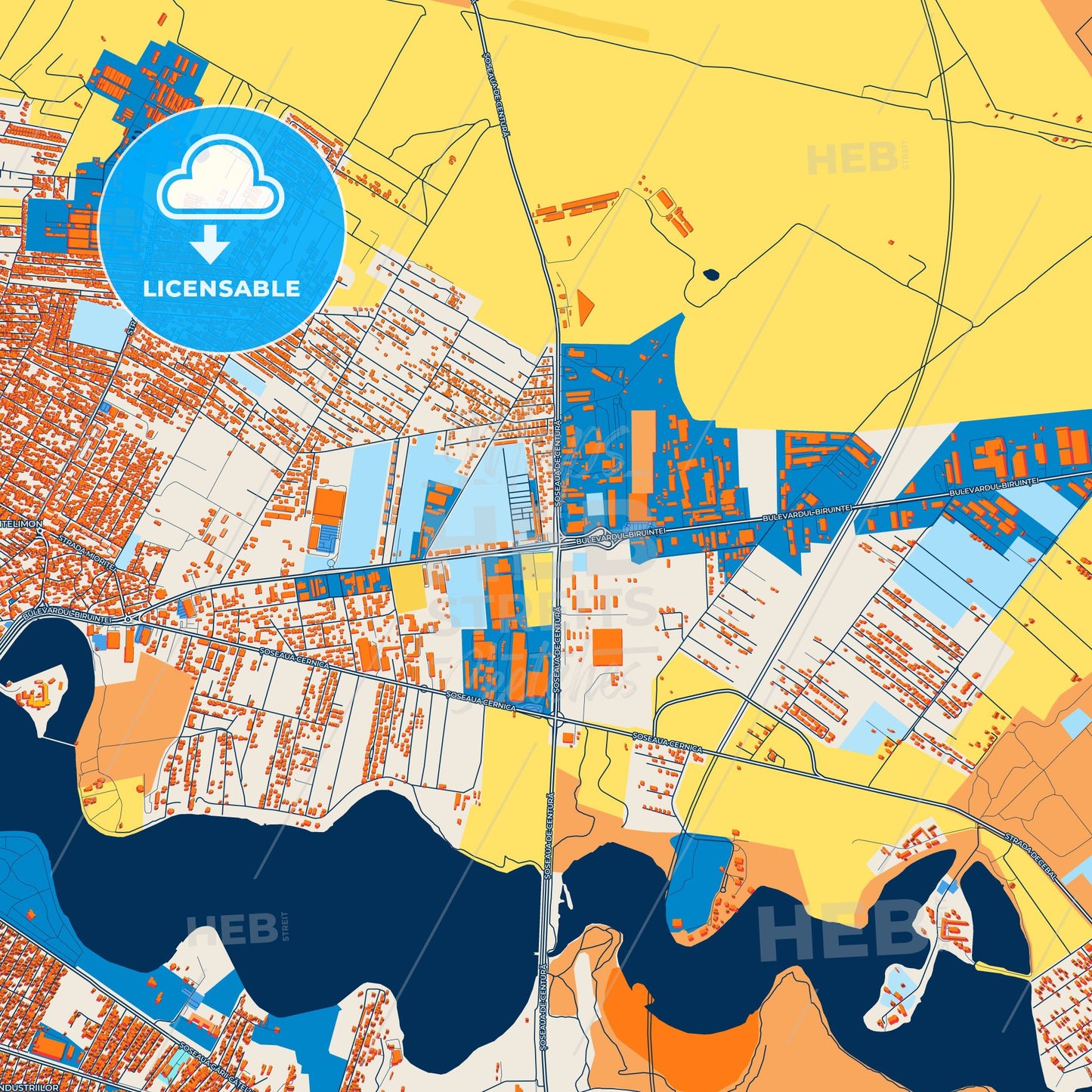 Colorful Pantelimon Street Map with Labels and Buildings