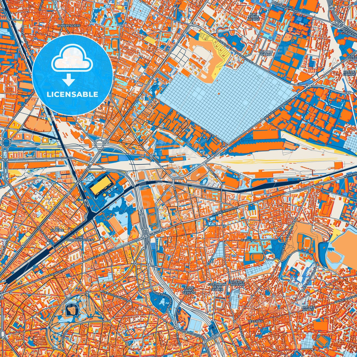 Colorful Pantin Street Map with Labels and Buildings