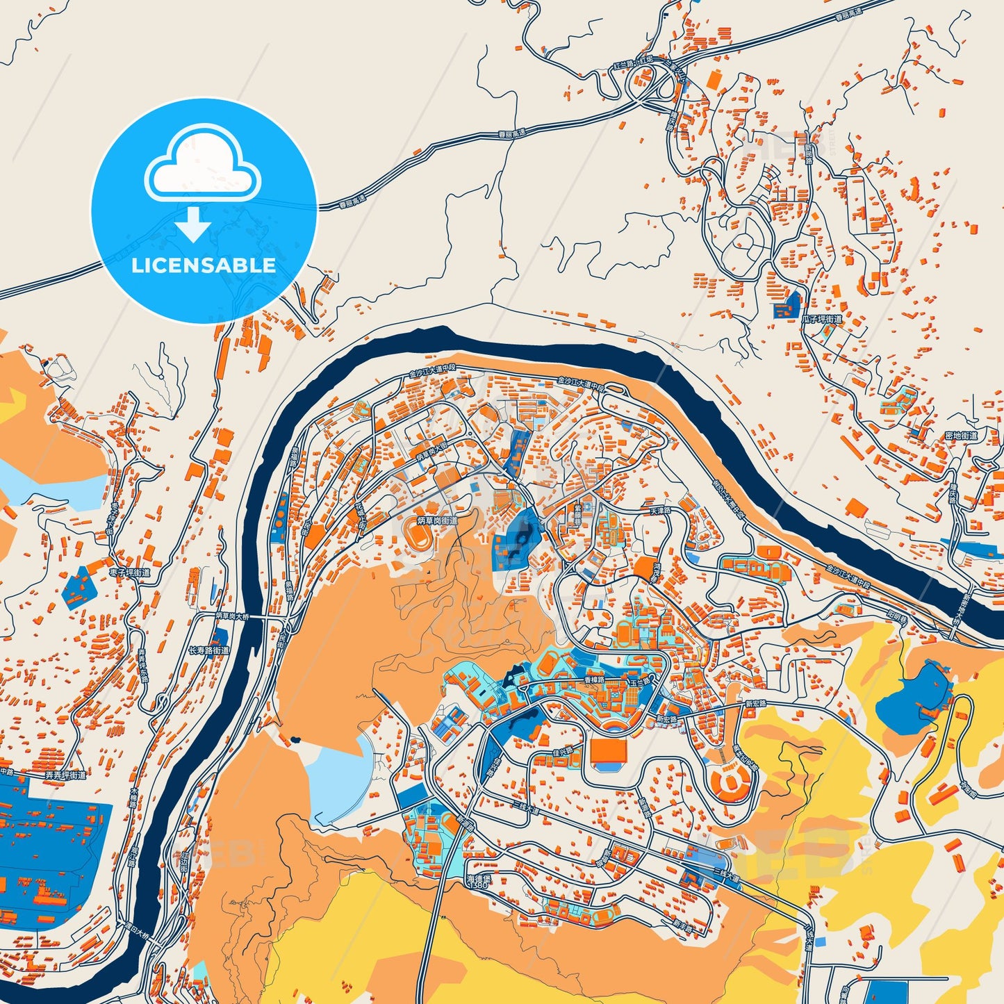 Colorful Panzhihua Street Map with Labels and Buildings