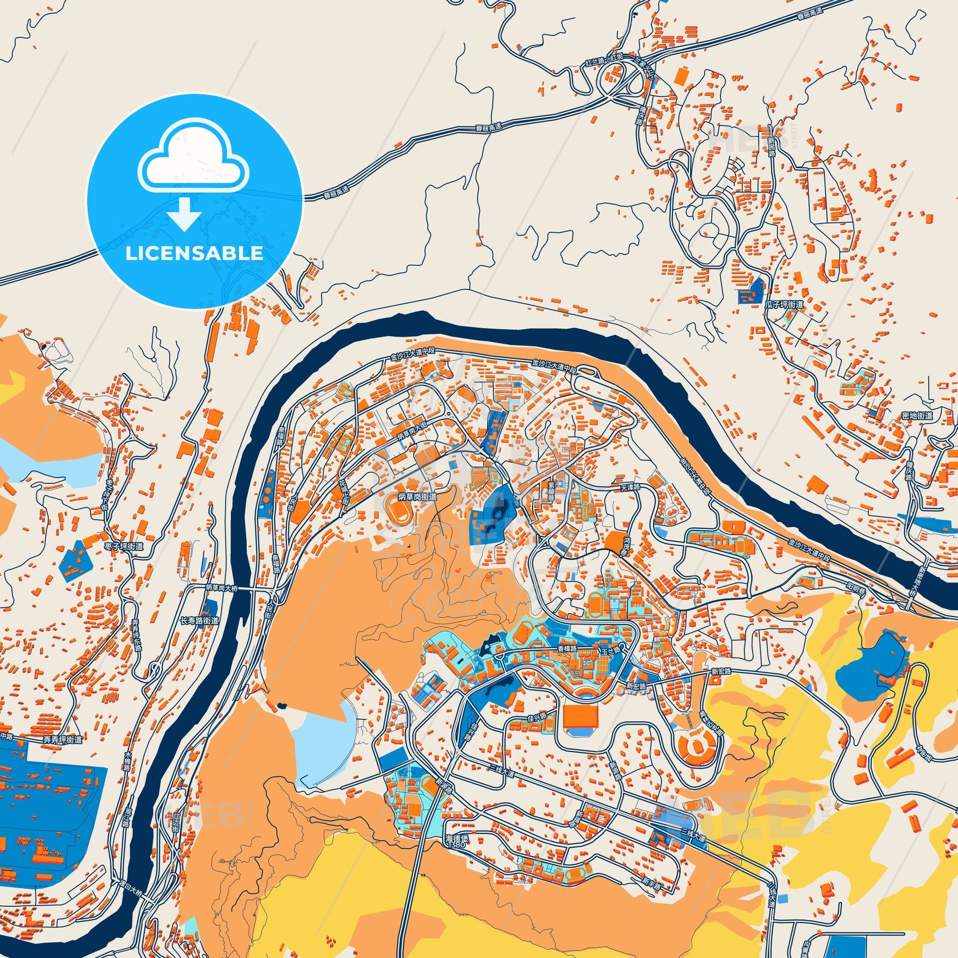 Colorful Panzhihua Street Map with Labels and Buildings