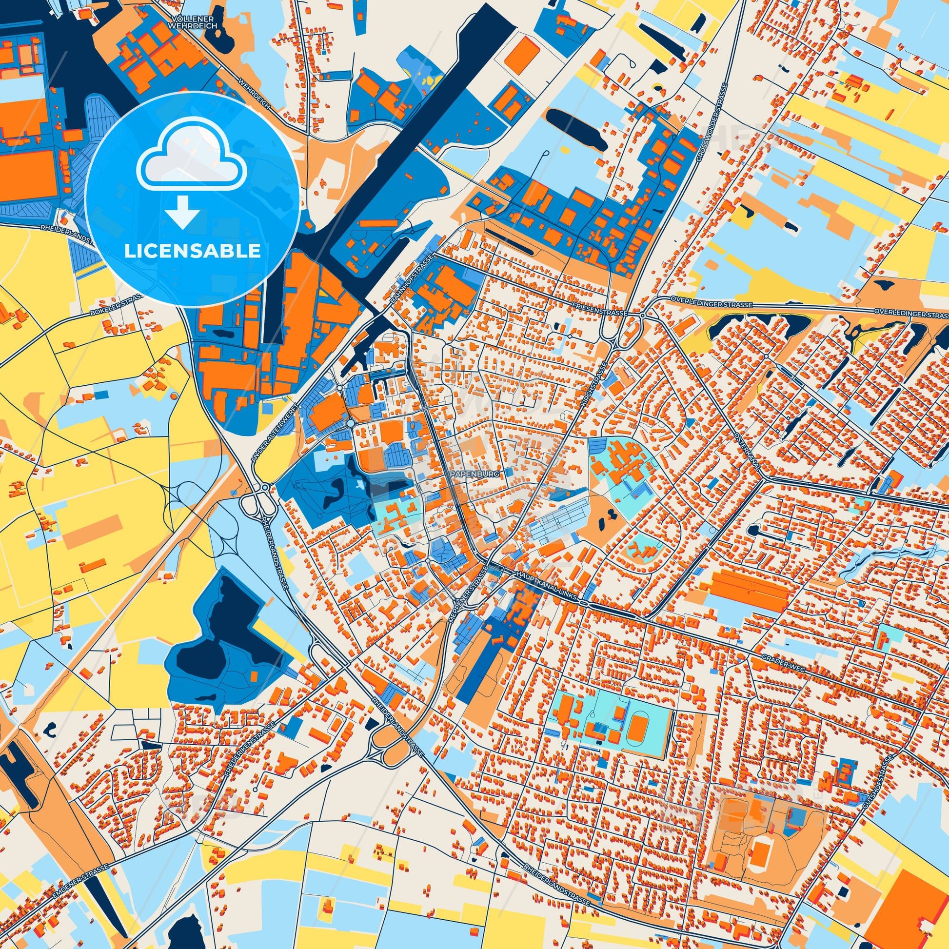 Colorful Papenburg Street Map with Labels and Buildings
