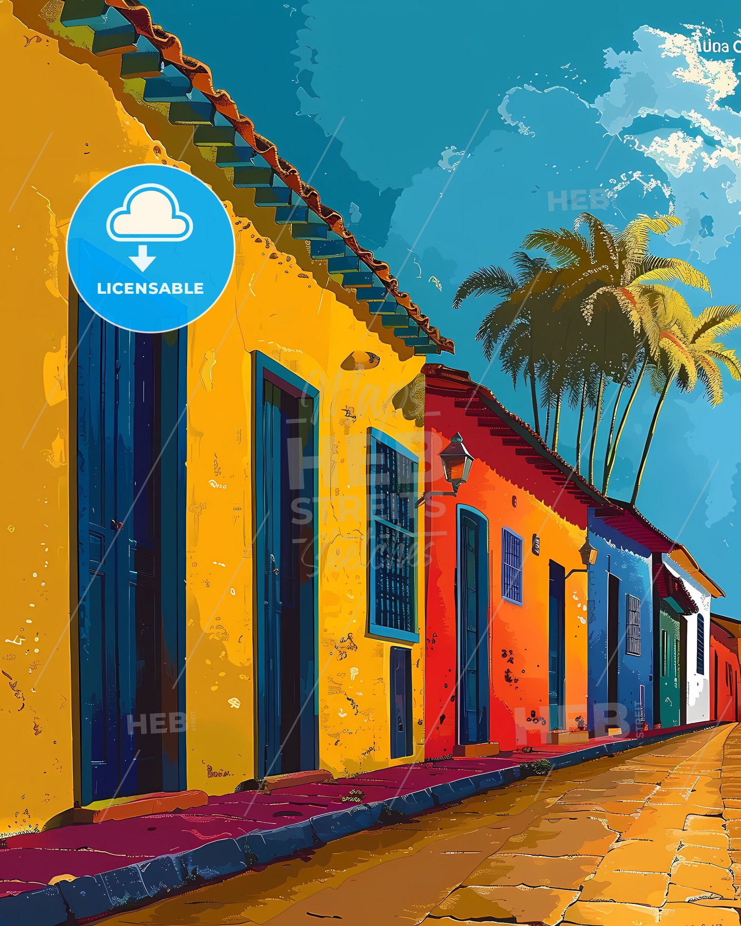 Colorful Buildings Artwork - Vibrant South American Painting of Paraguayan Architecture