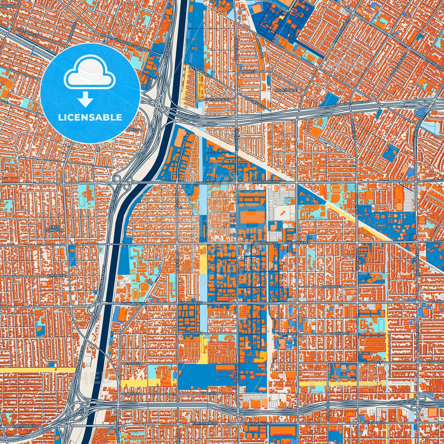 Colorful Paramount Street Map with Labels and Buildings