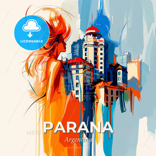 Vibrant Parana, Argentina - A Woman Looking At A City - Square format print template