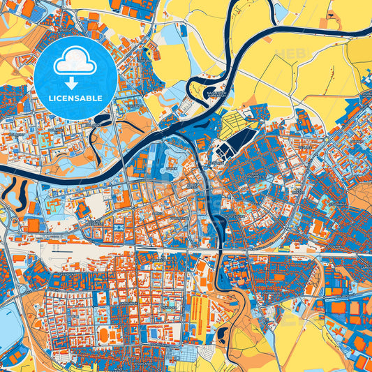 Colorful Pardubice Street Map with Labels and Buildings