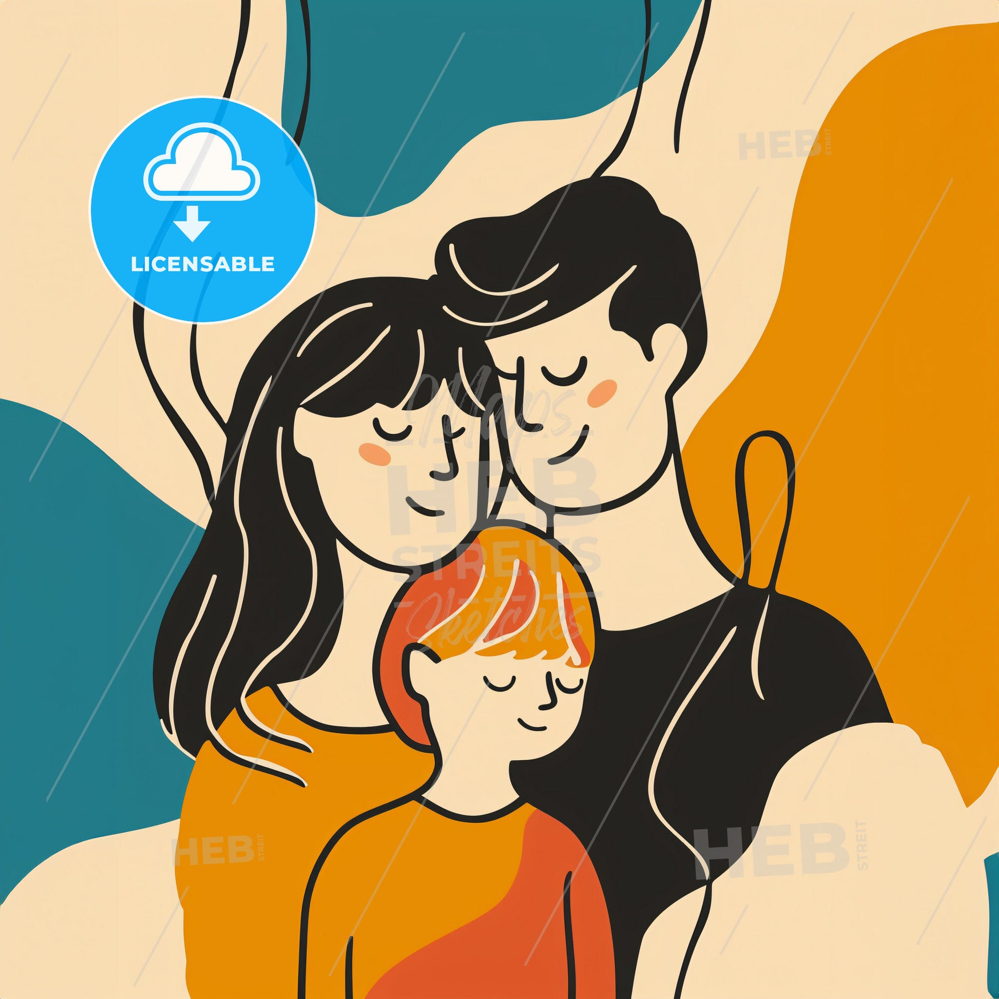 Parents Hold A New Born - A Cartoon Of A Family