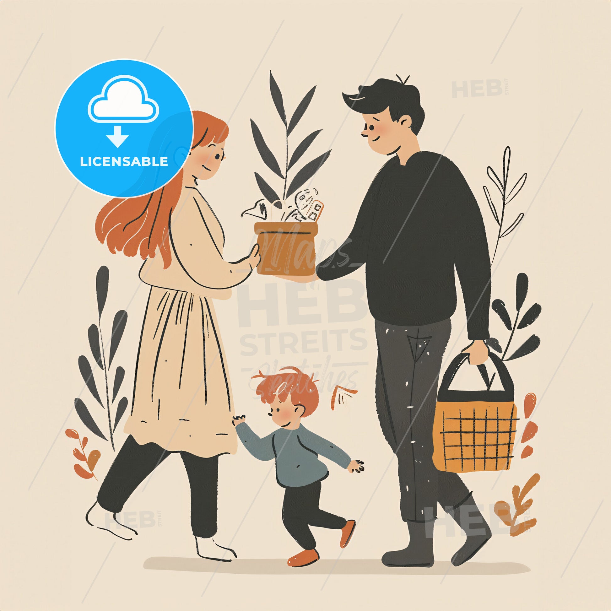 Parents Picking Toys While Their Toddler Is Running Around - A Man And Woman Holding A Basket With Plants