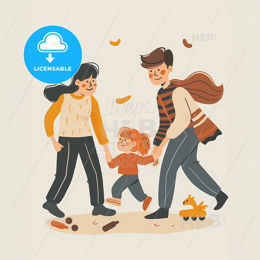 Parents Picking Toys While Their Toddler Is Running Around - A Group Of People Walking With A Child