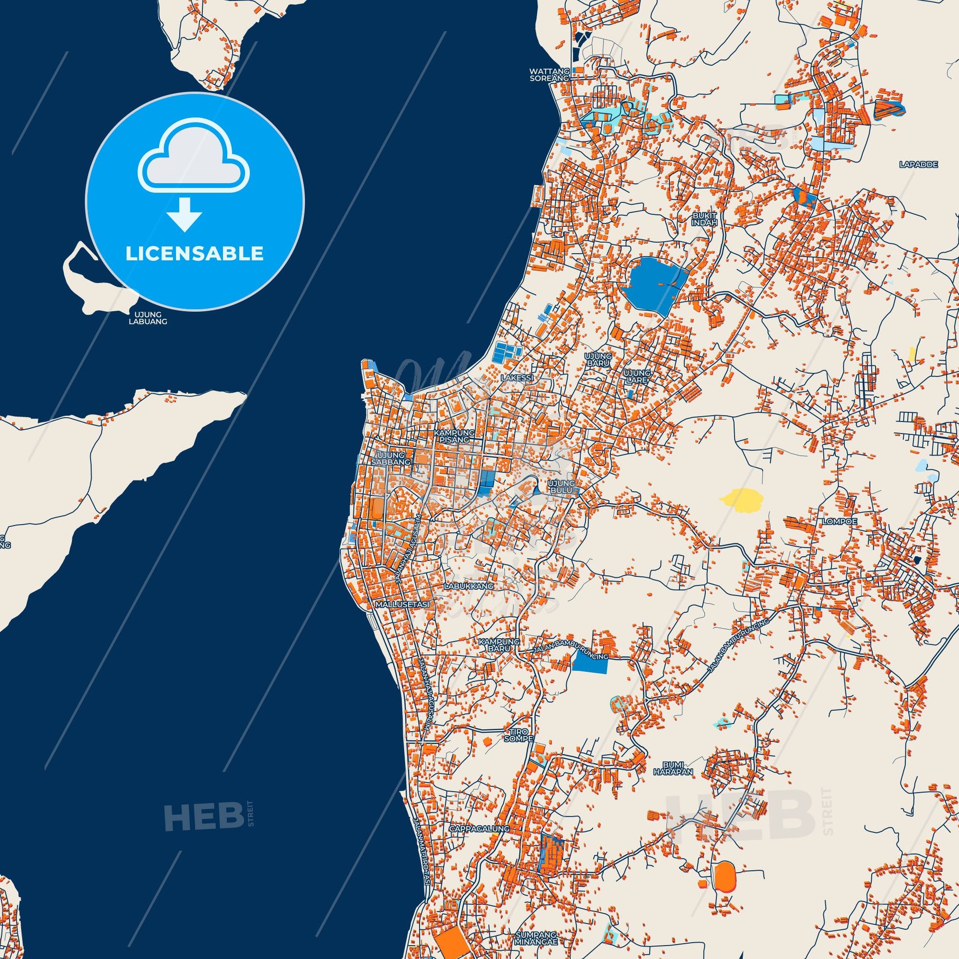 Colorful Parepare Street Map with Labels and Buildings