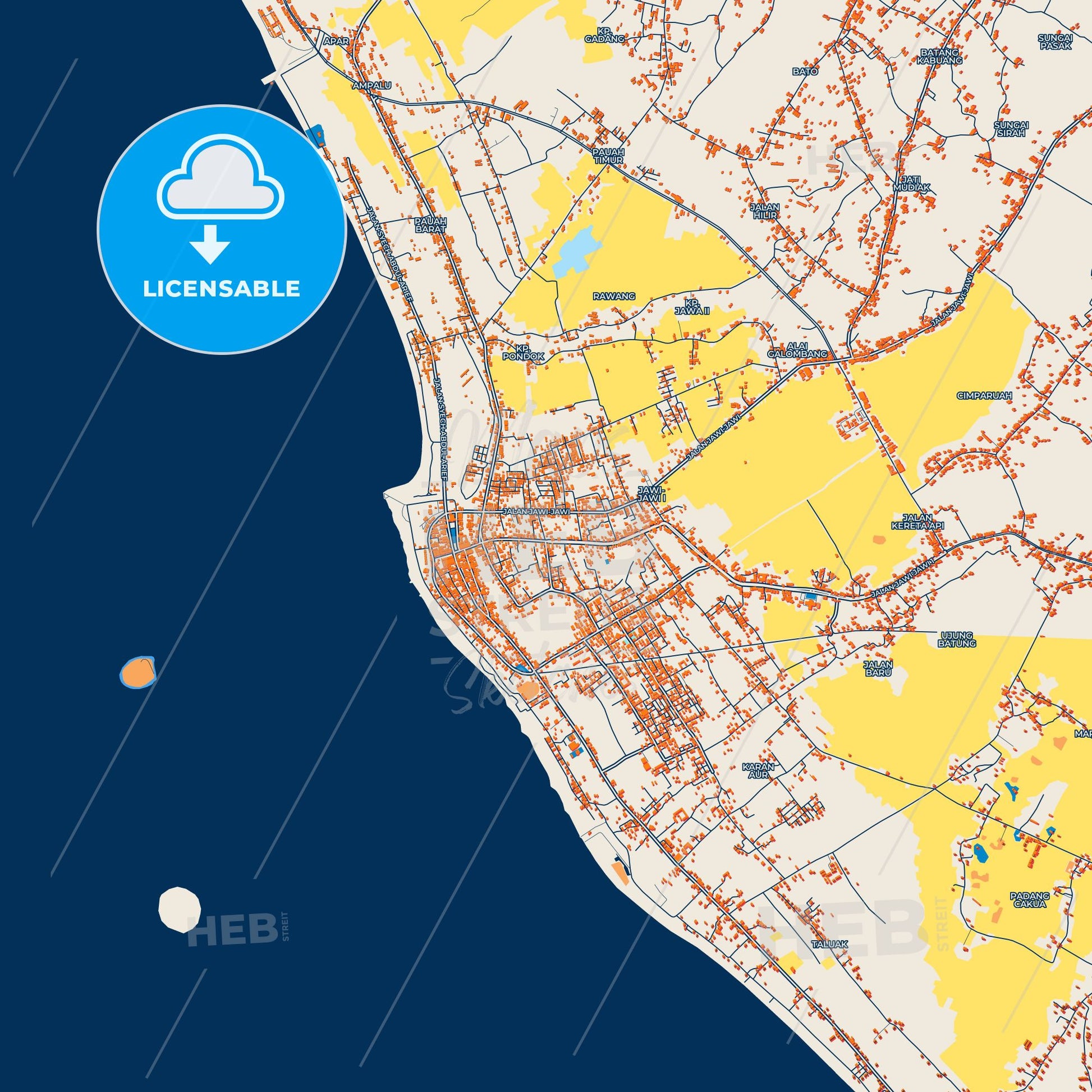 Colorful Pariaman Street Map with Labels and Buildings