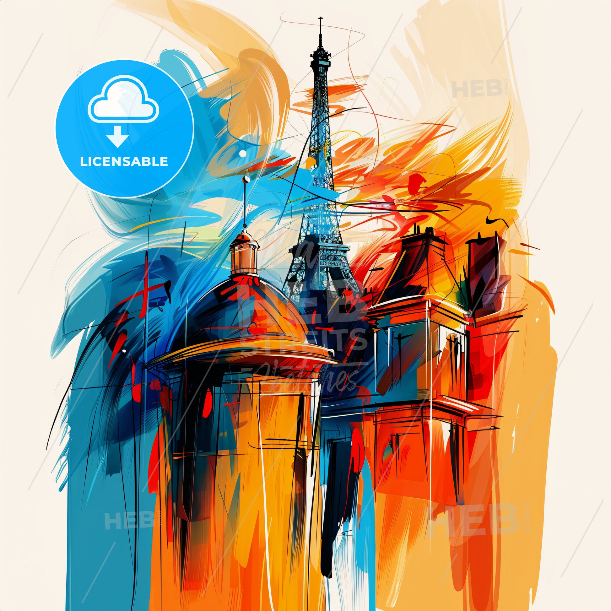 Vibrant Paris, France - A Painting Of A Tower And Buildings