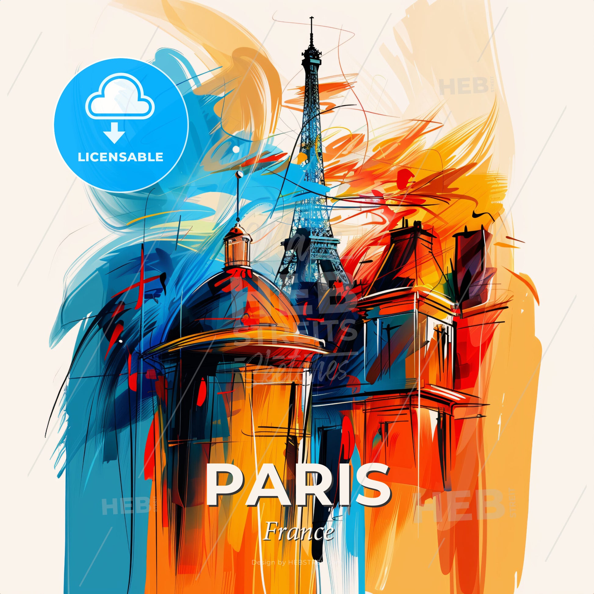 Vibrant Paris, France - A Painting Of A Tower And Buildings - Square format print template