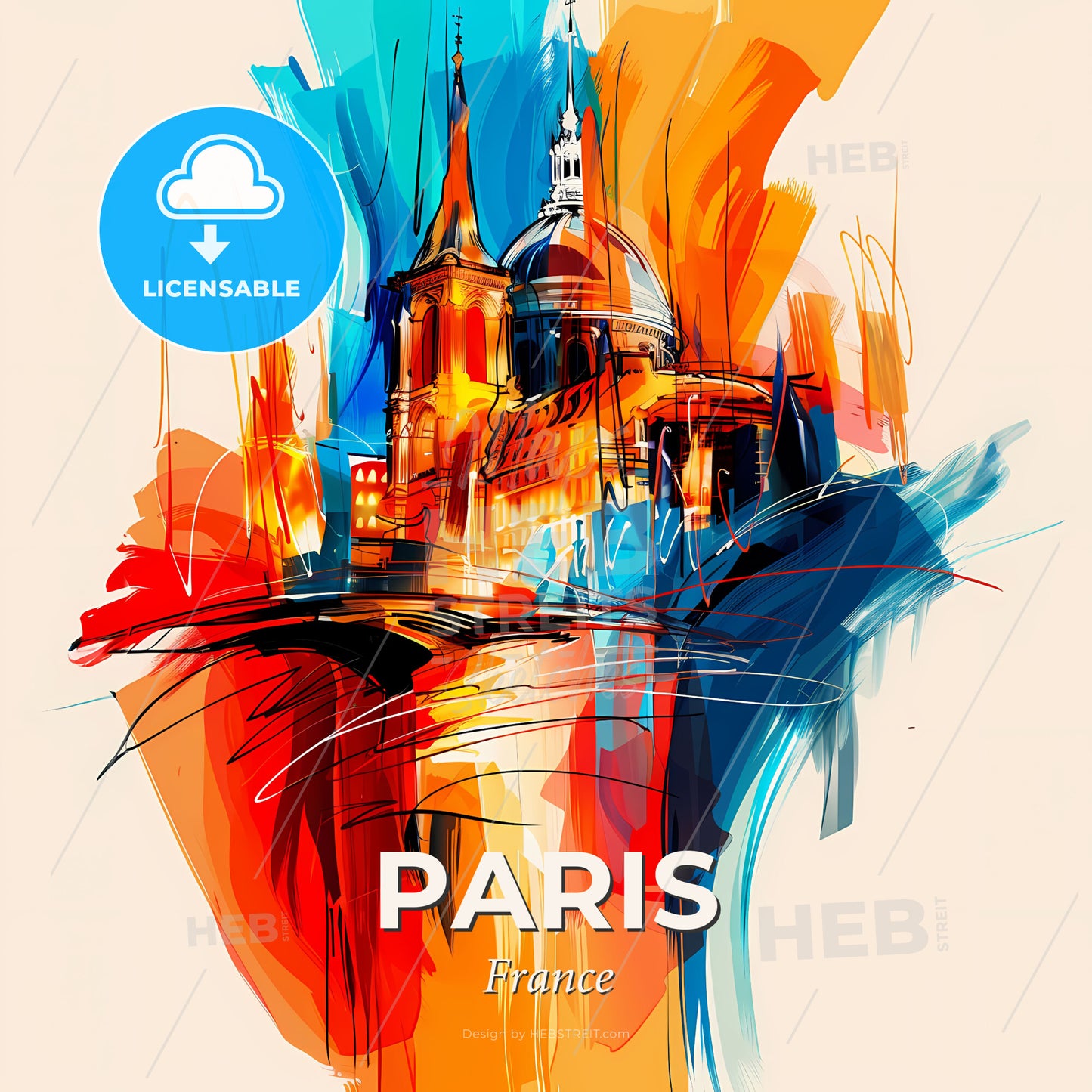Vibrant Paris, France - A Painting Of A Building - Square format print template