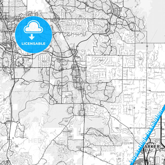 Parker, Colorado light map with streetnames, citynames and districts