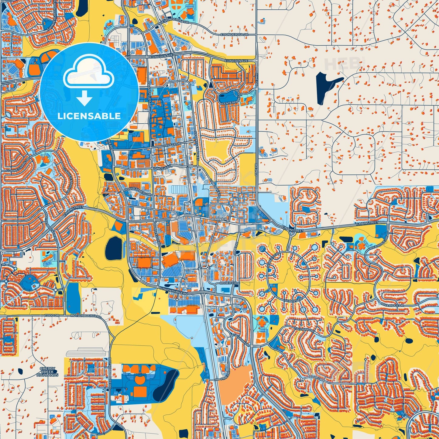 Colorful Parker Street Map with Labels and Buildings