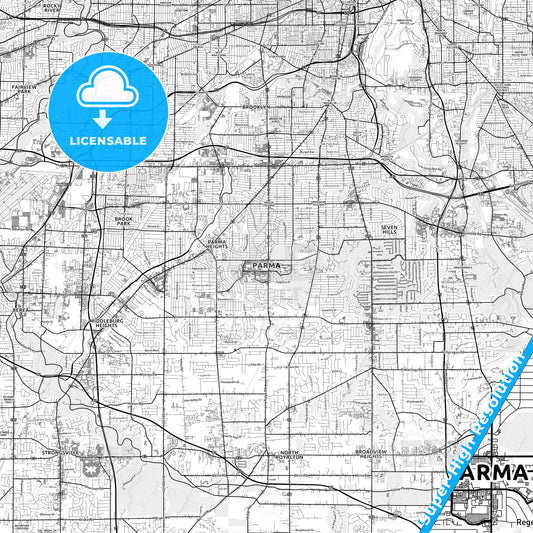 Parma, Ohio light map with streetnames, citynames and districts