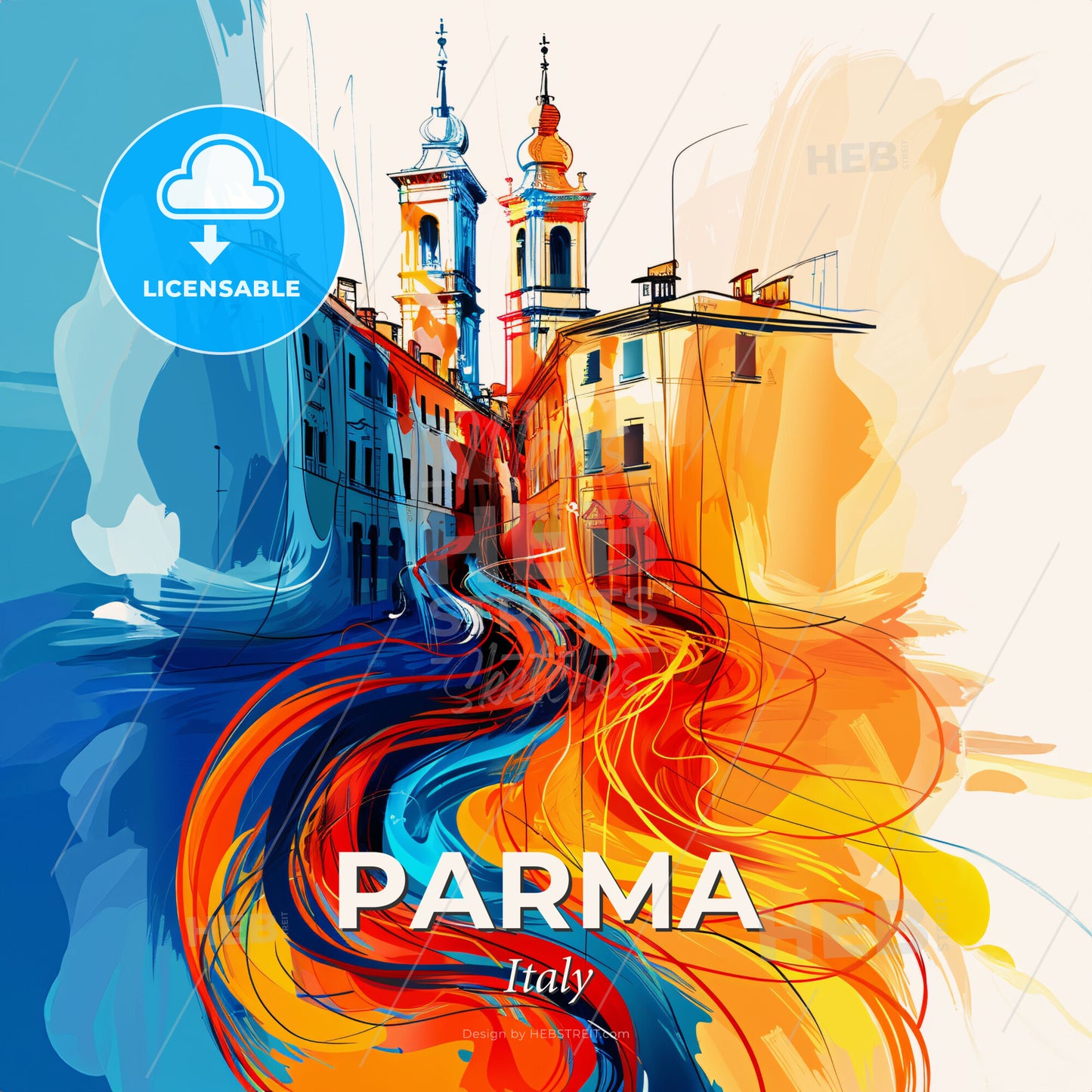 Vibrant Parma , Italy - A Colorful Painting Of Buildings - Square format print template
