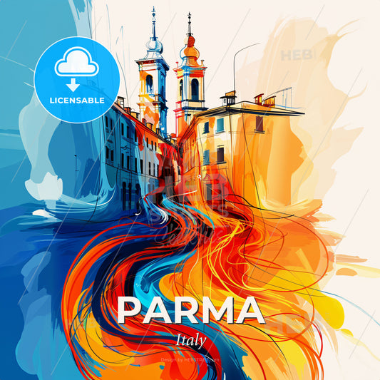 Vibrant Parma , Italy - A Colorful Painting Of Buildings - Square format print template