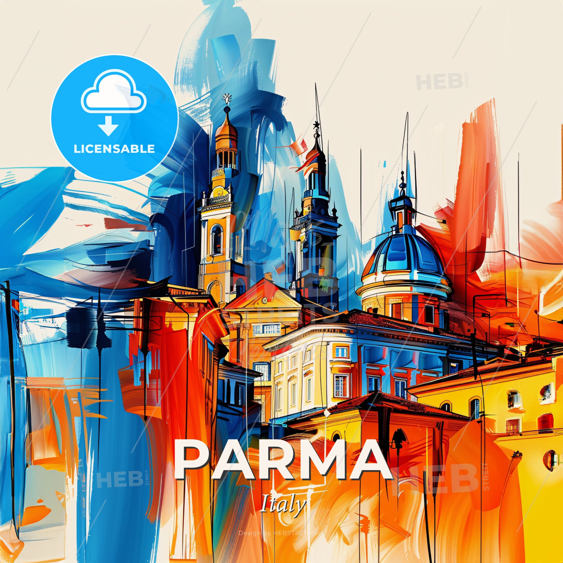 Vibrant Parma , Italy - A Colorful Painting Of A Building - Square format print template