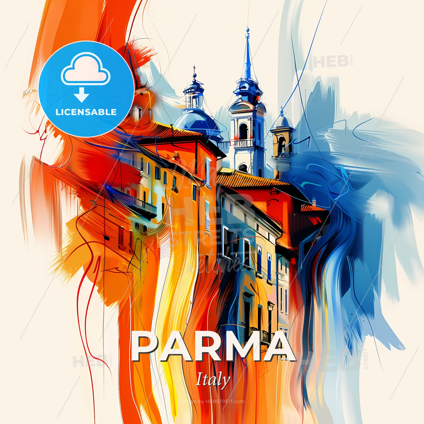 Vibrant Parma , Italy - A Colorful Painting Of Buildings - Square format print template