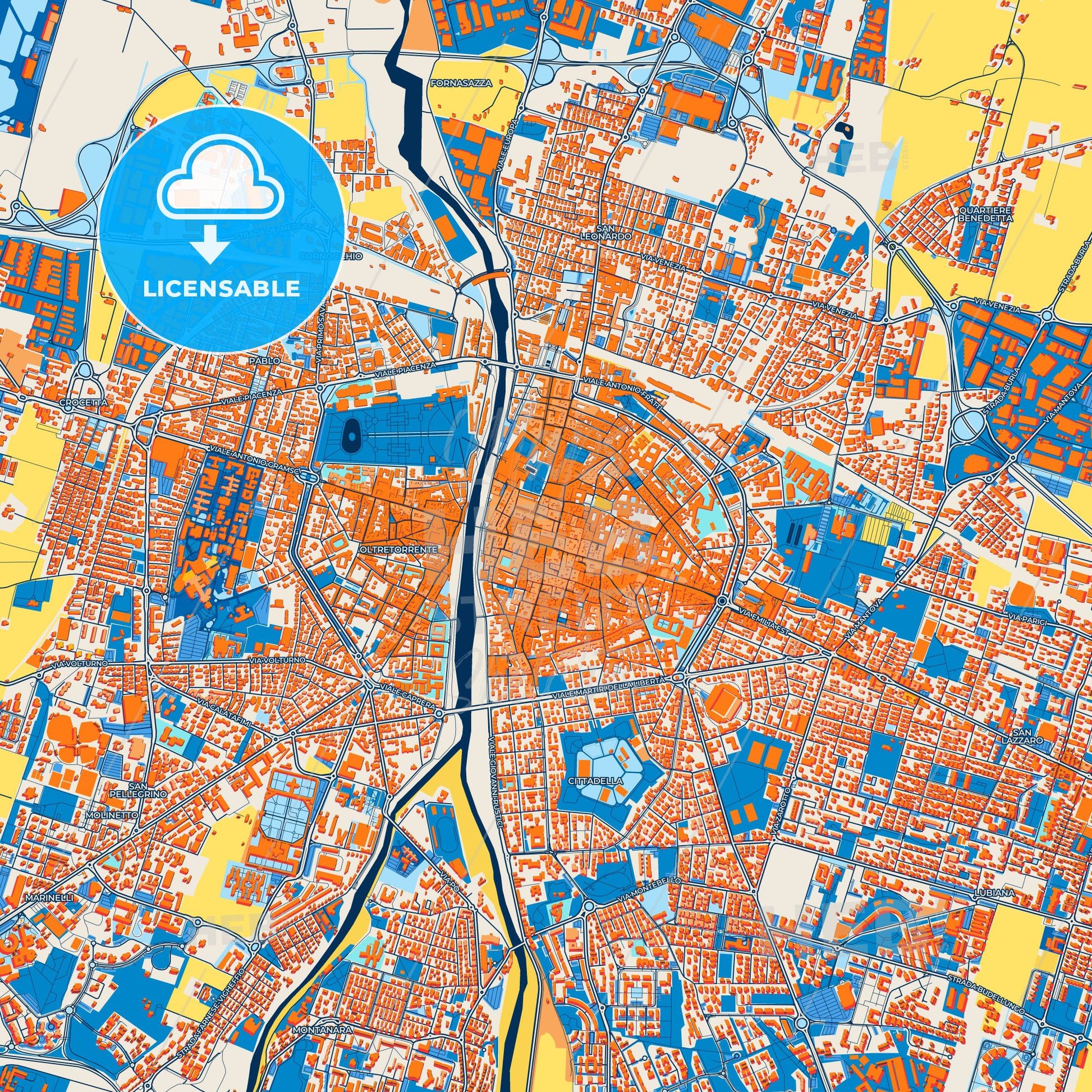 Colorful Parma Street Map with Labels and Buildings