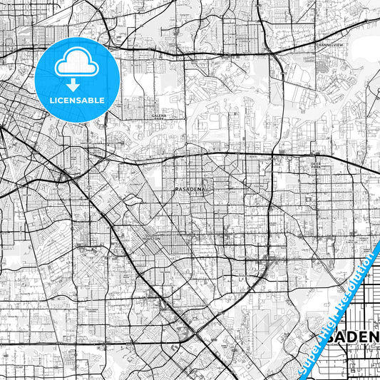 Pasadena, Texas light map with streetnames, citynames and districts
