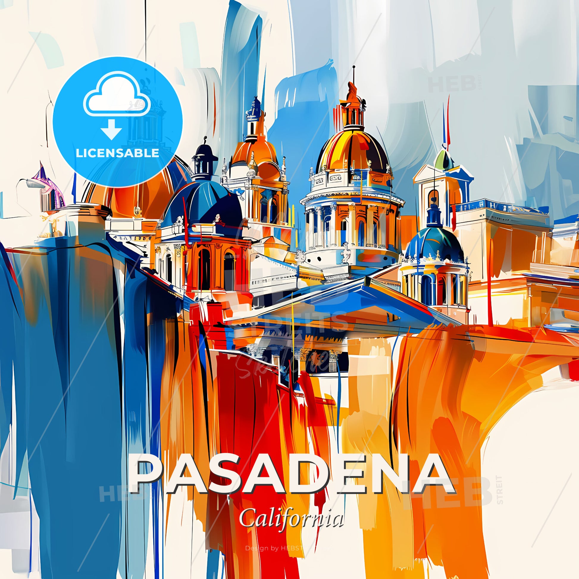 Vibrant Pasadena, California - A Painting Of A Building With Domes - Square format print template