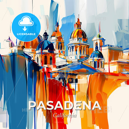 Vibrant Pasadena, California - A Painting Of A Building With Domes - Square format print template