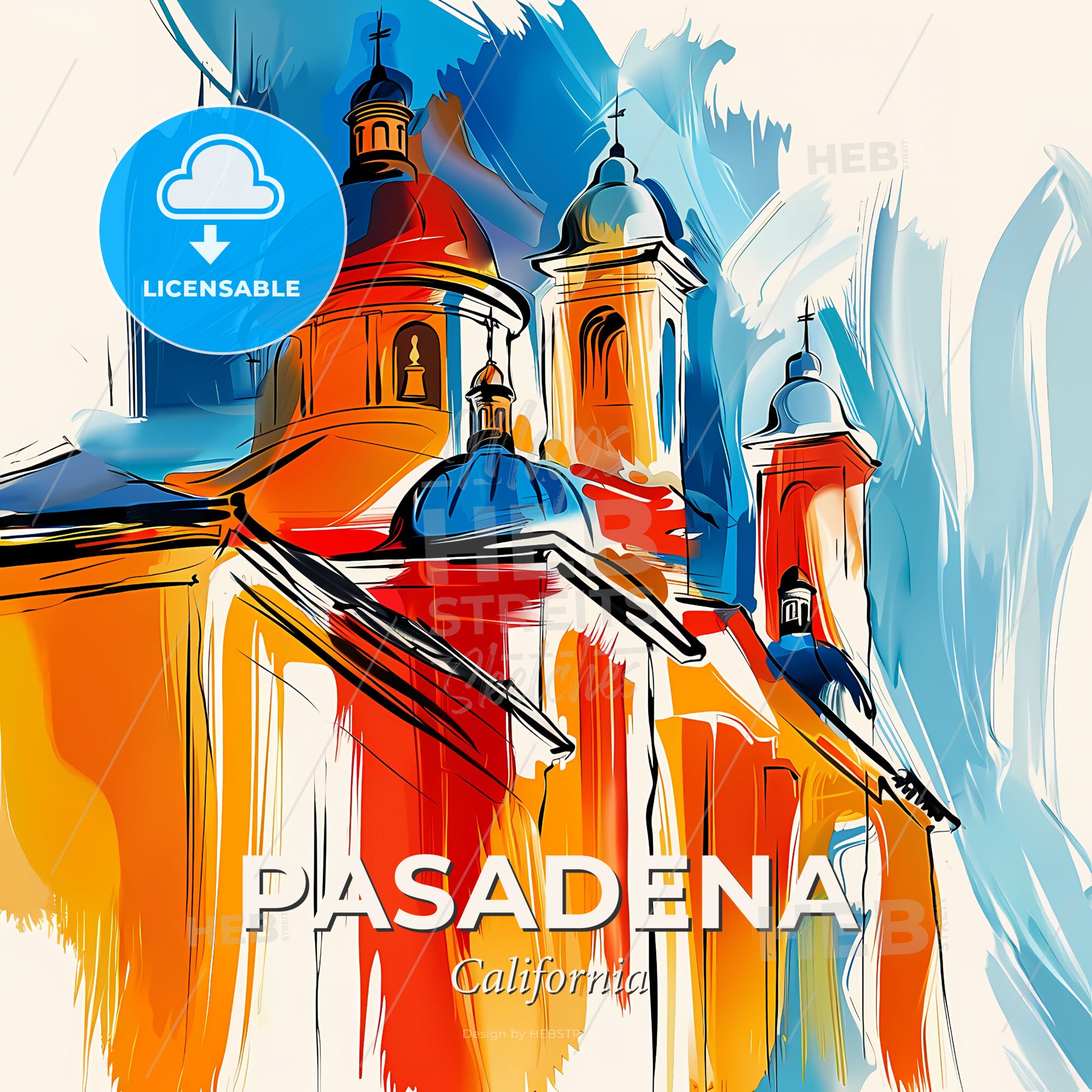 Vibrant Pasadena, California - A Painting Of A Building With Domes - Square format print template