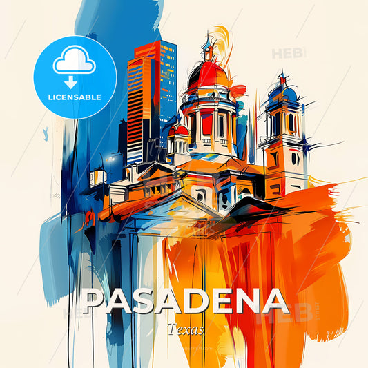 Vibrant Pasadena, Texas - A Painting Of A Building With A Colorful Background - Square format print template
