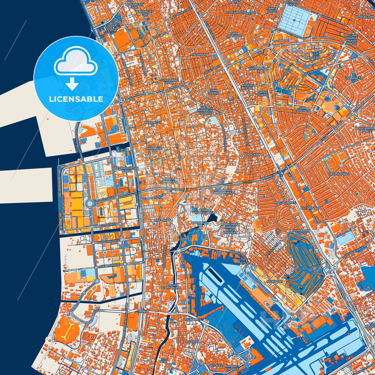 Colorful Pasay Street Map with Labels and Buildings