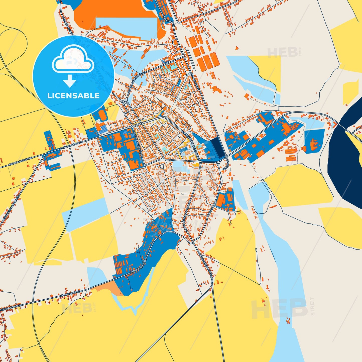 Colorful Pașcani Street Map with Labels and Buildings